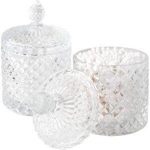 Holder Glass Apothecary Jars with Lid Bathroom Accessories, 2 Pack Clear